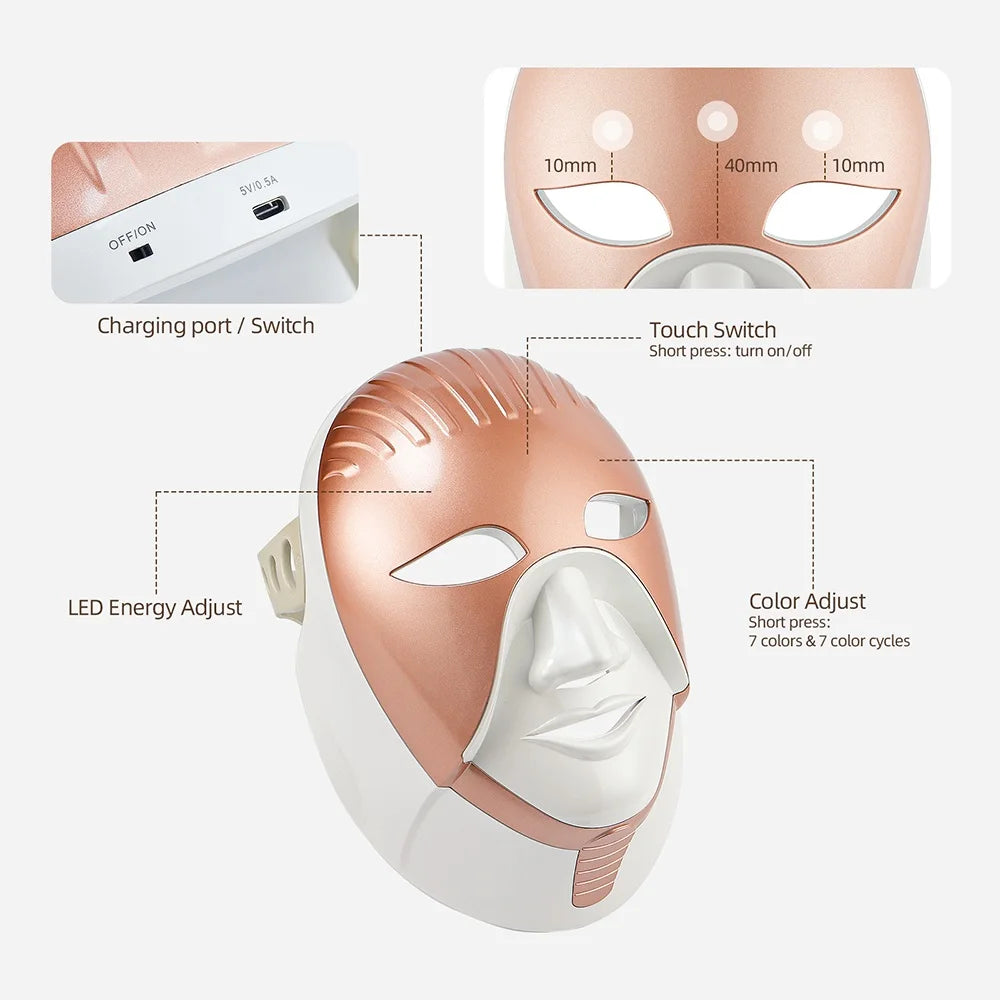 Mascarilla facial LED Wireless 7 Colors Photon Skin Care Beauty Machine Masque pour le visage